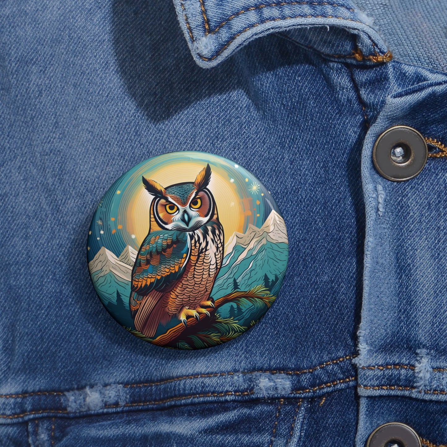 Great Horned Owl Pin Button