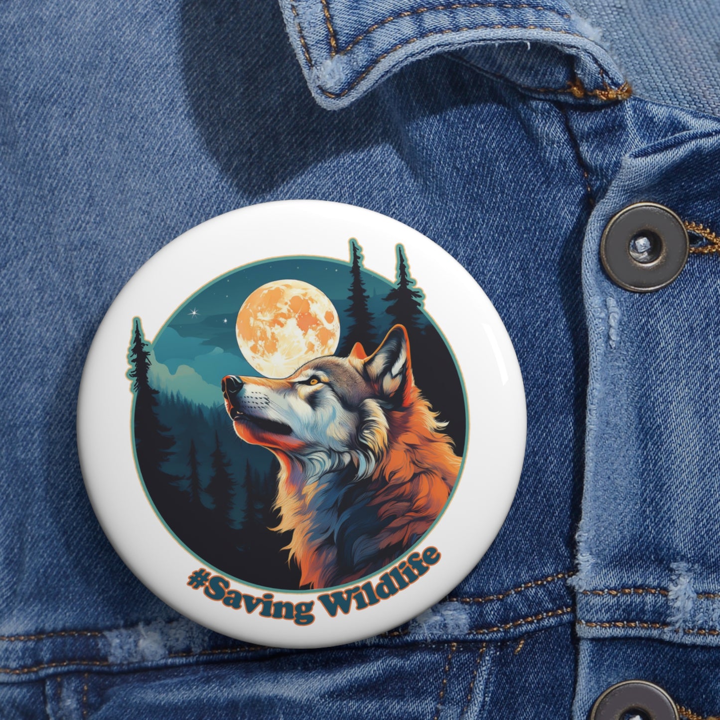 Wolf and Moon Pin Buttons