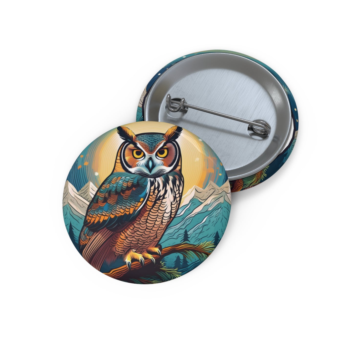 Great Horned Owl Pin Button