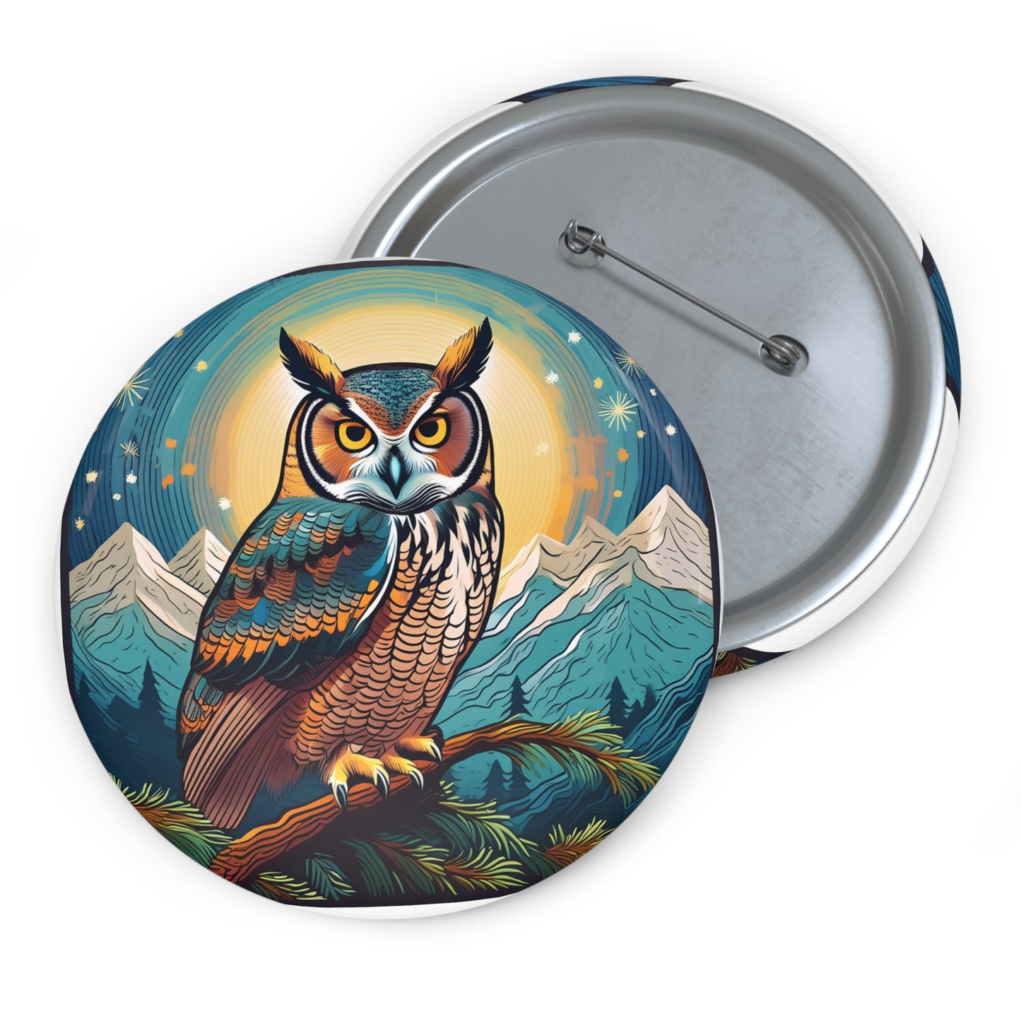 Great Horned Owl Pin Button