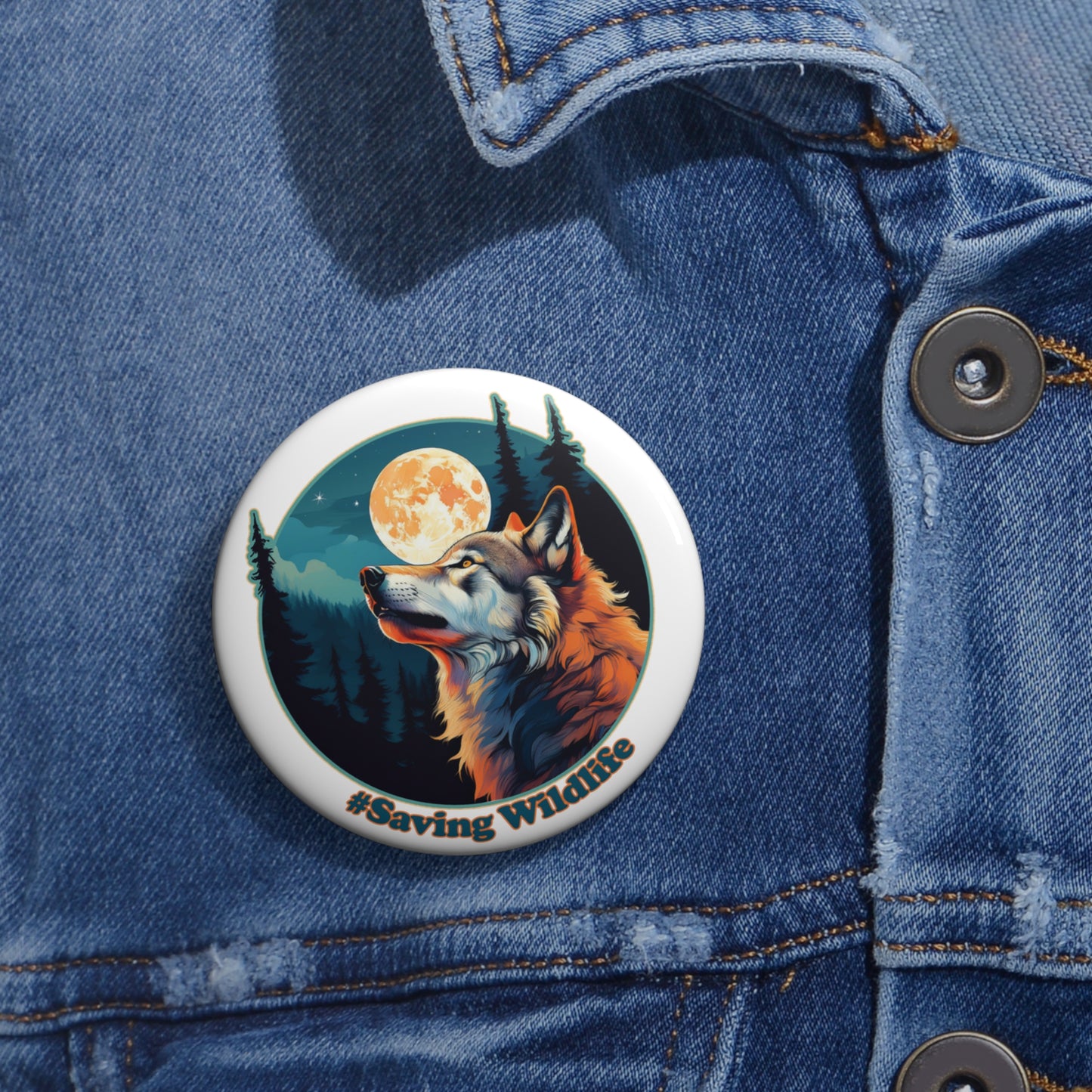 Wolf and Moon Pin Buttons