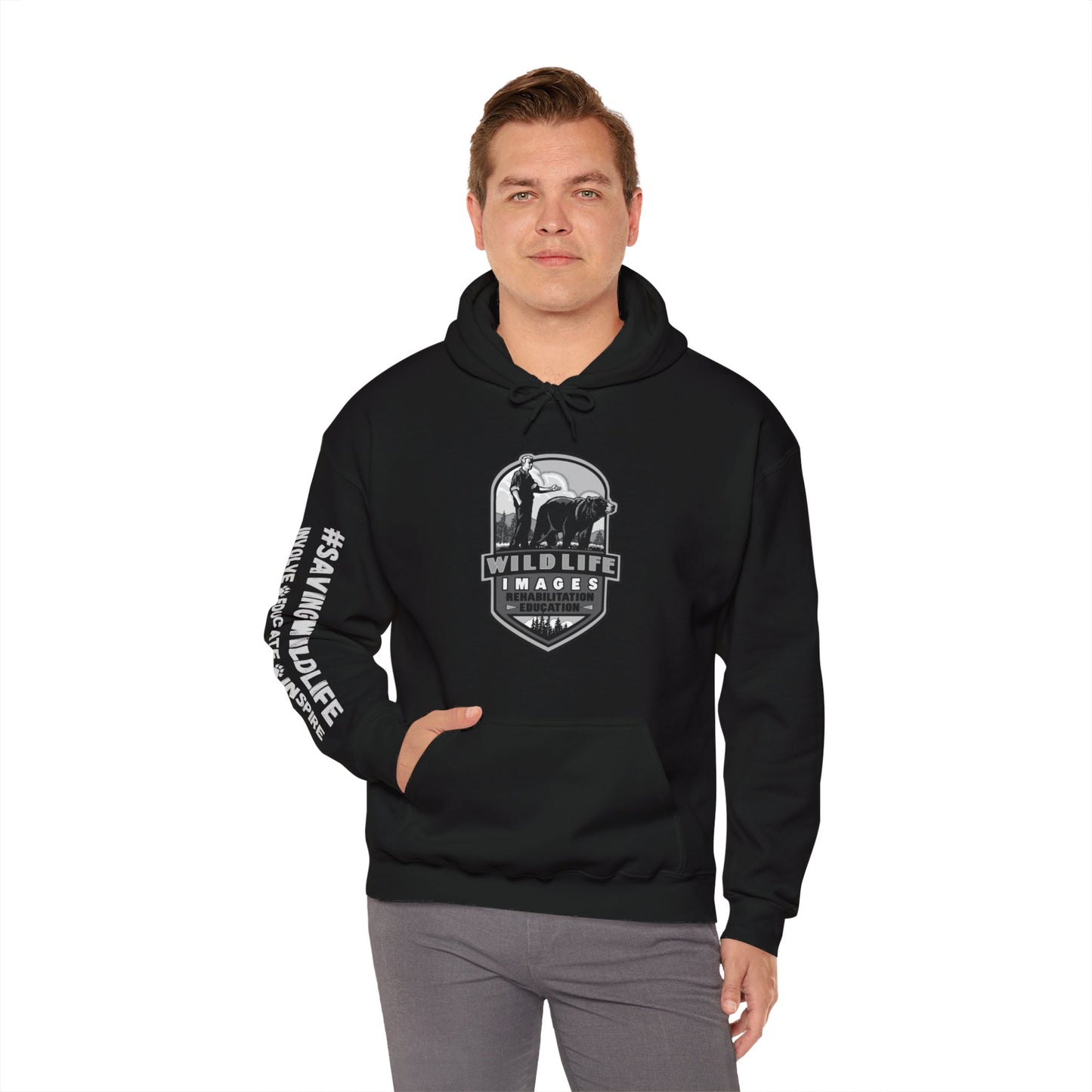 Grey Logo on black - Hooded Sweatshirt