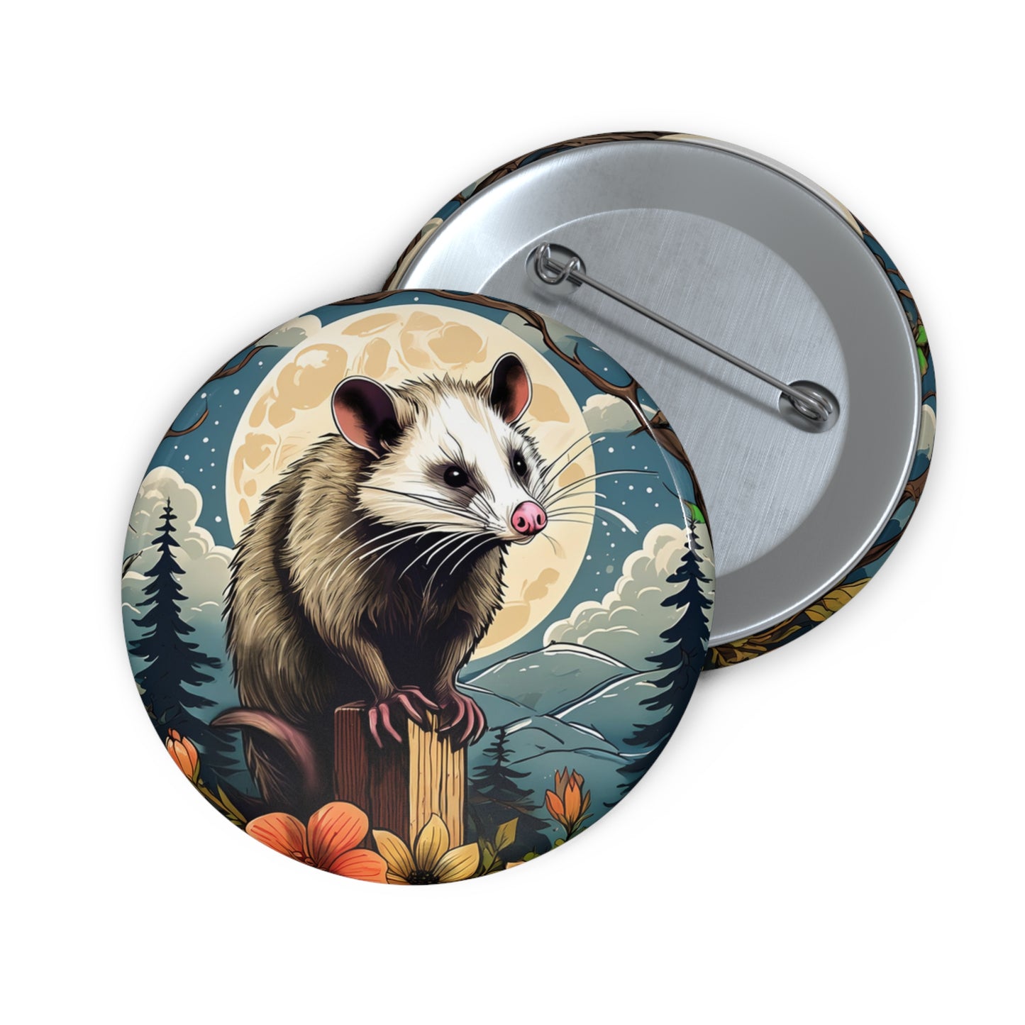 Opossum Pin Button