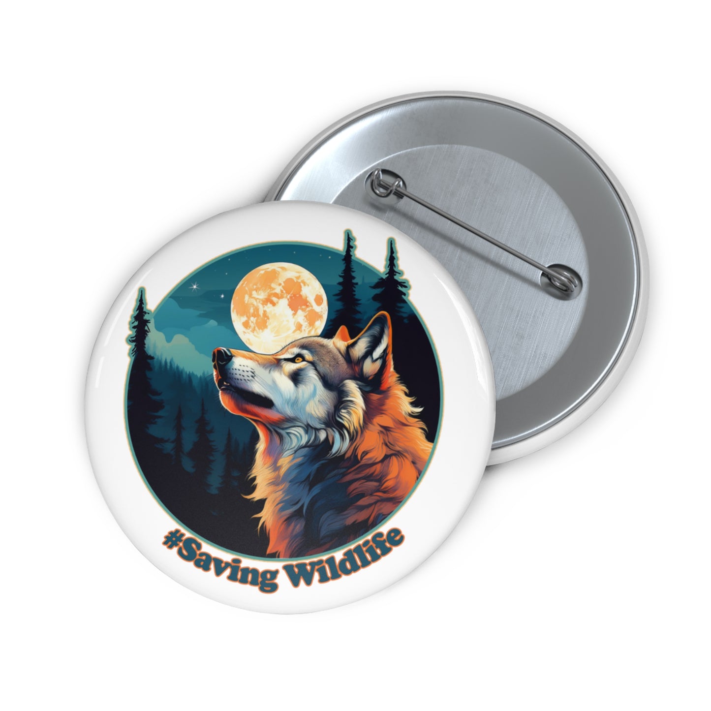 Wolf and Moon Pin Buttons