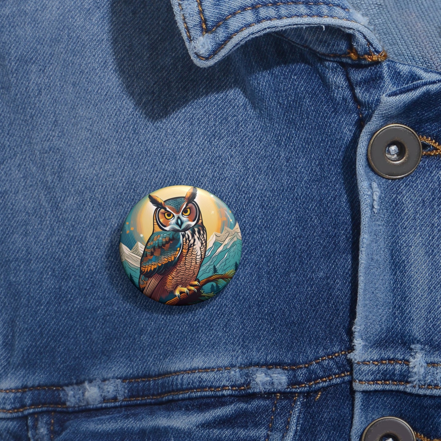 Great Horned Owl Pin Button