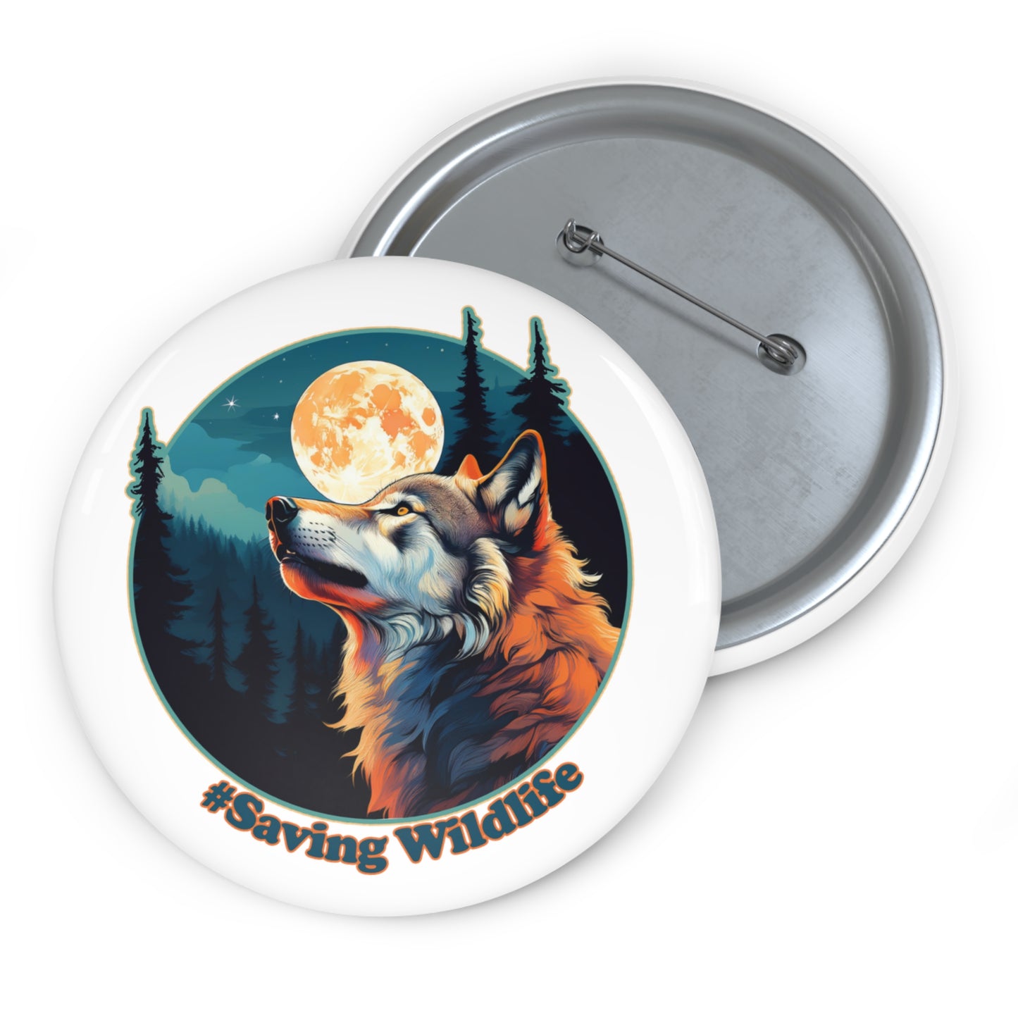 Wolf and Moon Pin Buttons