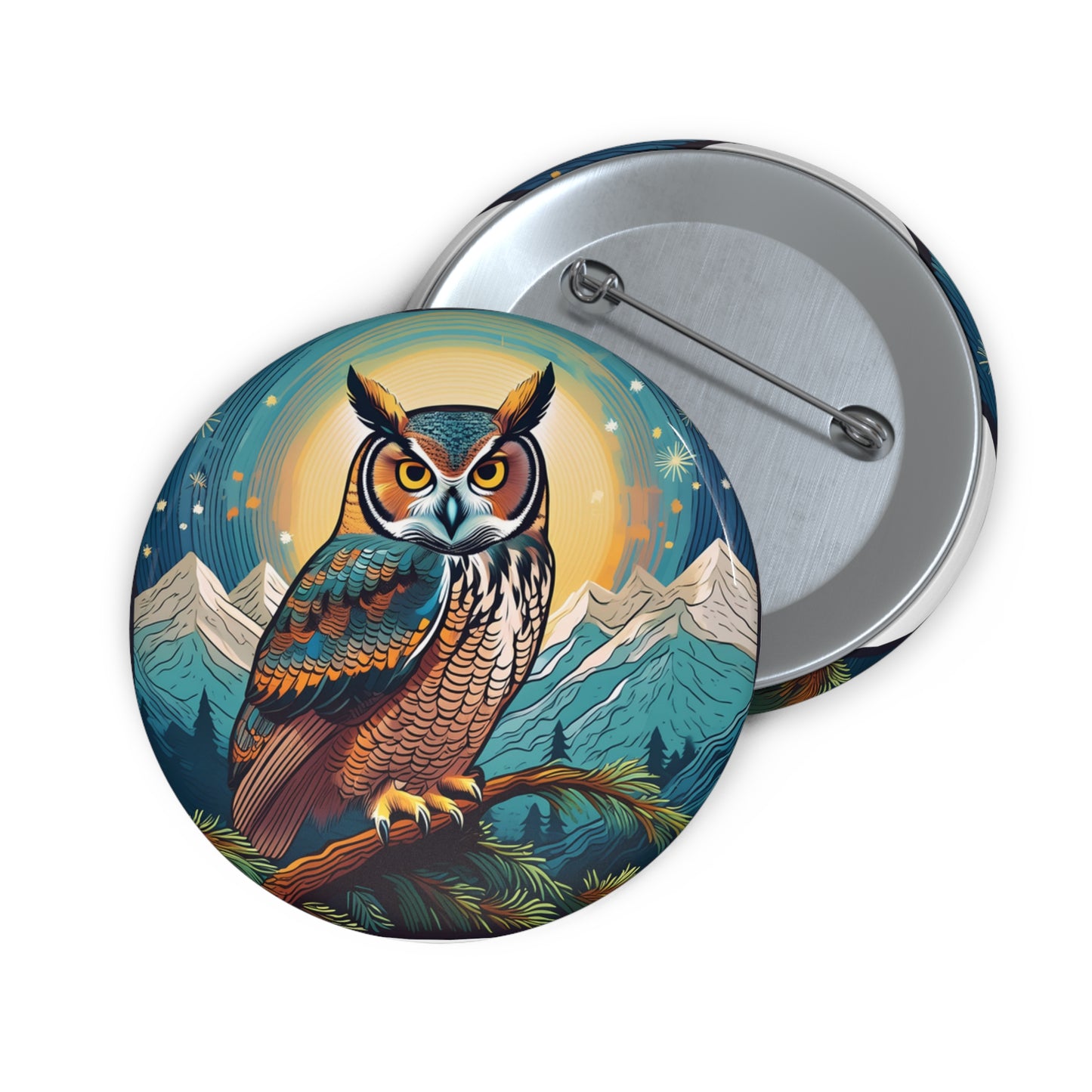 Great Horned Owl Pin Button