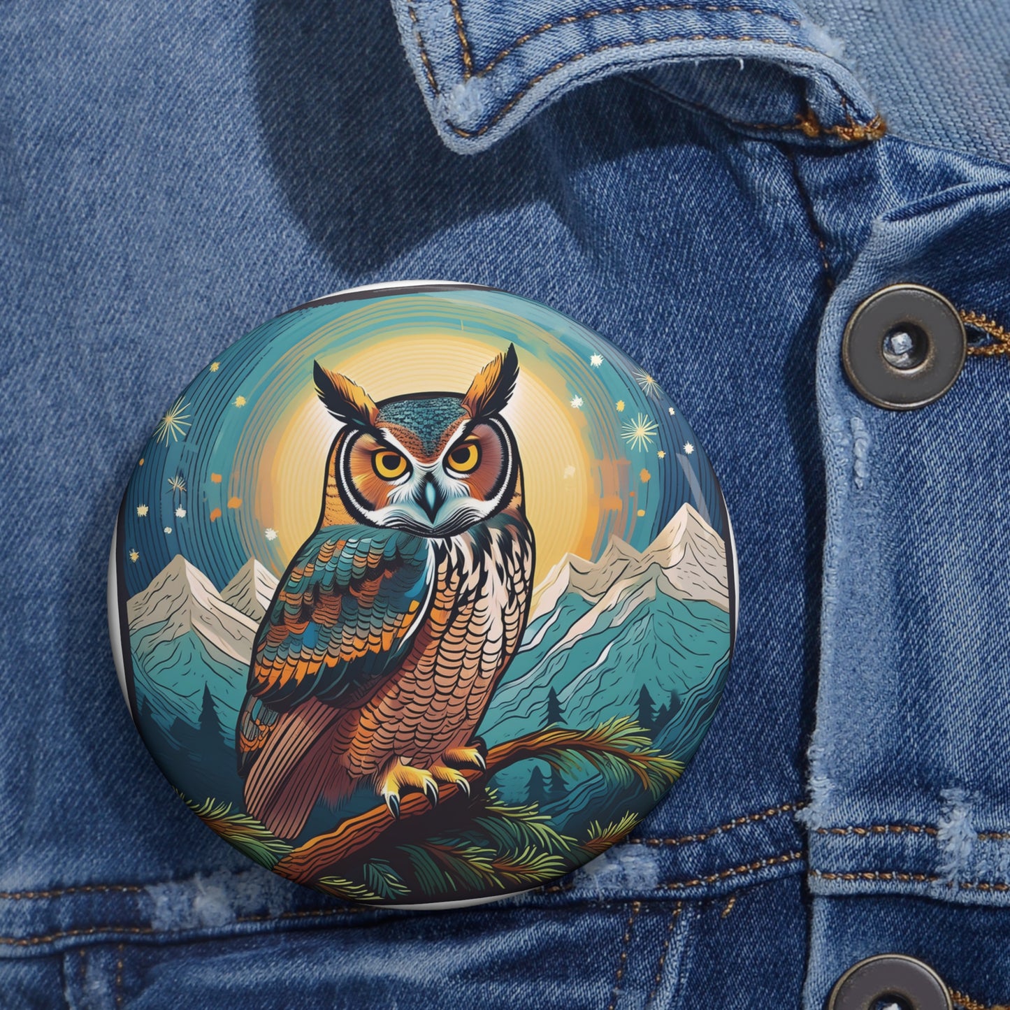 Great Horned Owl Pin Button