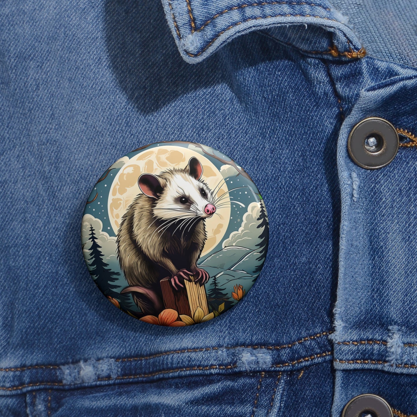 Opossum Pin Button